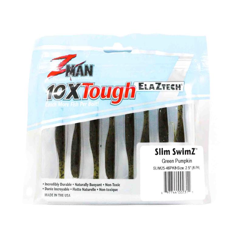 Zman Soft Lure Slim SwimZ 2.5 Inch 8/Pack Green Pumpkin (2311)