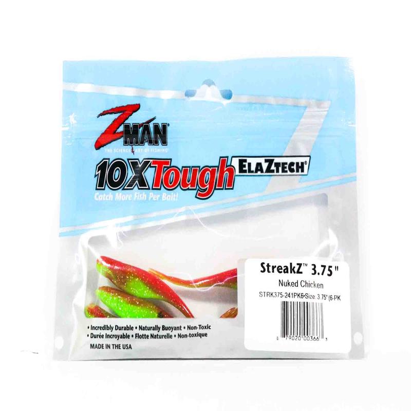 Zman Soft Lure StreakZ 3.75 Inch 6/Pack Nuked Chicken Glow (3663)