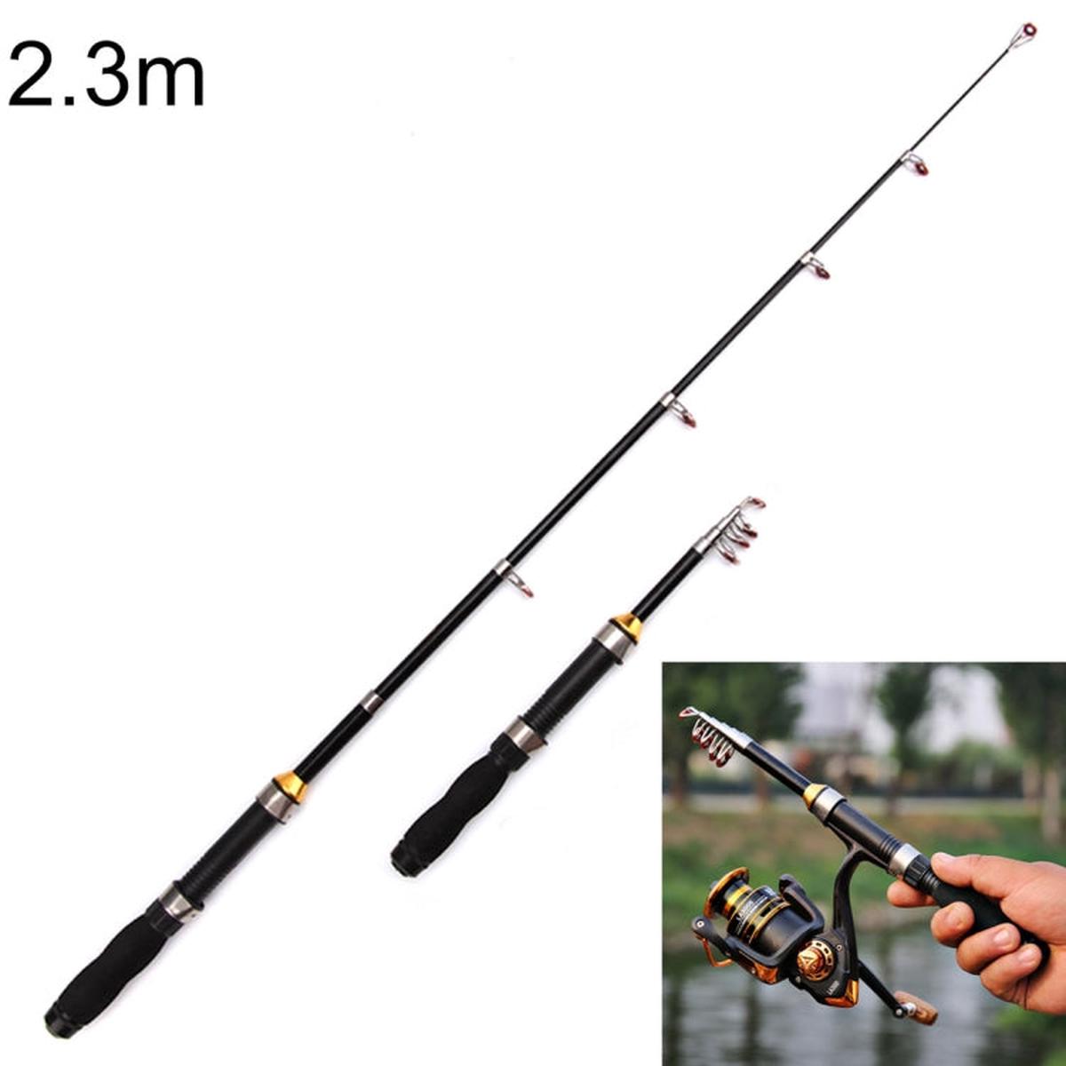 37cm Portable Telescopic Sea Fishing Rod Mini Fishing Pole, Extended Length : 2.3m, Black Tube-type Reel Seat