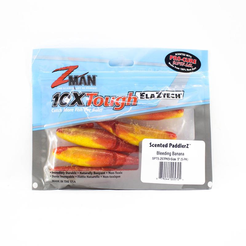Zman Soft Lure Scented PaddlerZ 5 Inch 5/Pack Bleeding Banana (5704)