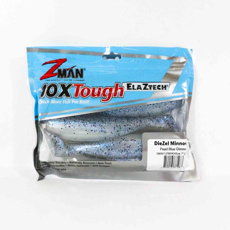 Zman Soft Lure Diezel MinnowZ 7 Inch 3/Pack Pearl Blue Glimmer (1983)