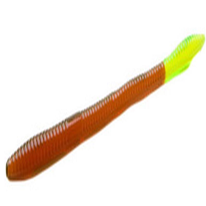 Zoom Trick Worm - 6-1/4in - Motor Oil Chartreuse Tail