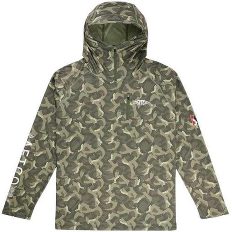 Aftco Jason Christie Performance Hooded Long Sleeve Shirt - Deep Green Camo - Small