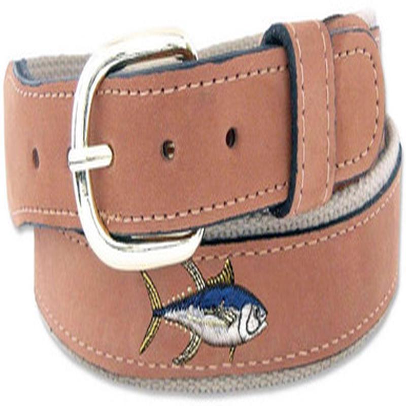 Zep-Pro Yellowfin Tuna Embroidered Leather Belt - Size 36