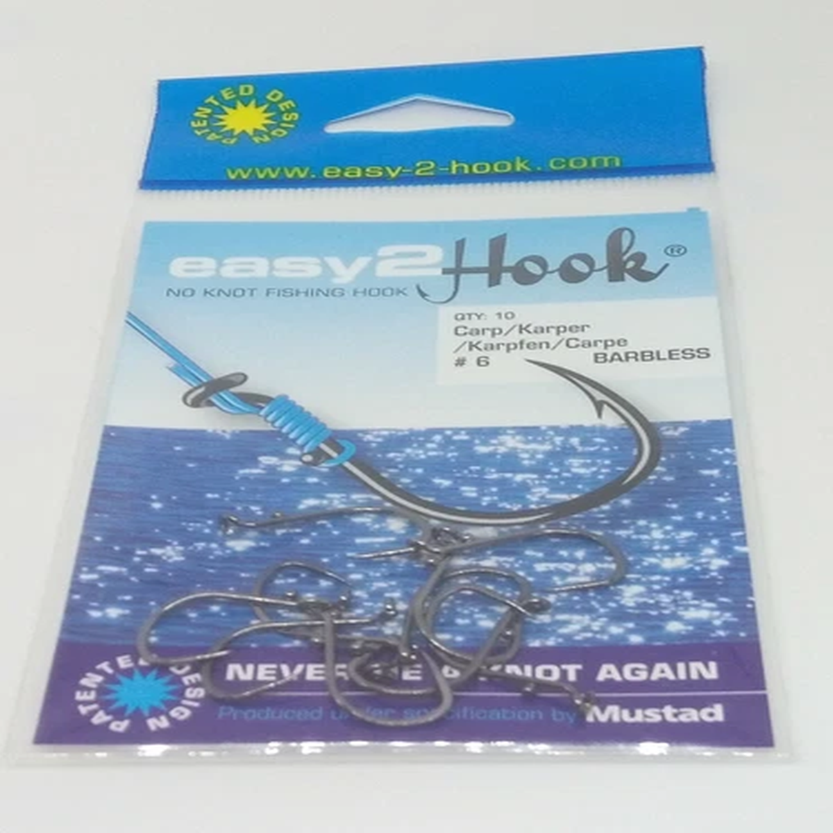 1 x PACKET OF 10 EASY2HOOK NO KNOT FISHING HOOKS ( BARBED OR BARBLESS )
