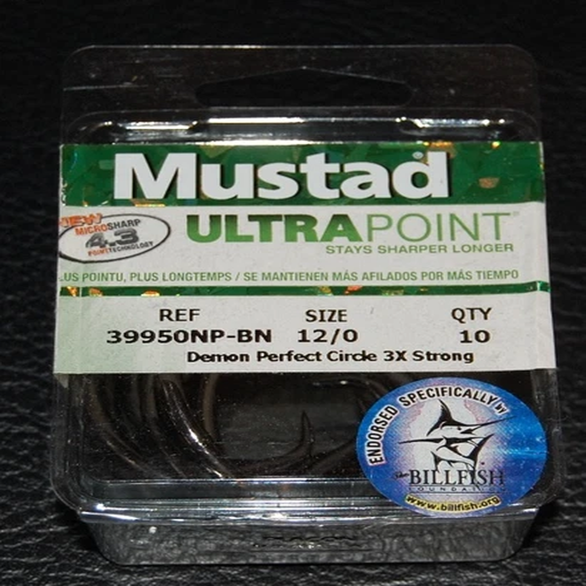 10 Mustad 39950NPBN-120 Ultra Point Size 12/0 Demon Circle Hooks 3X Black Nickel