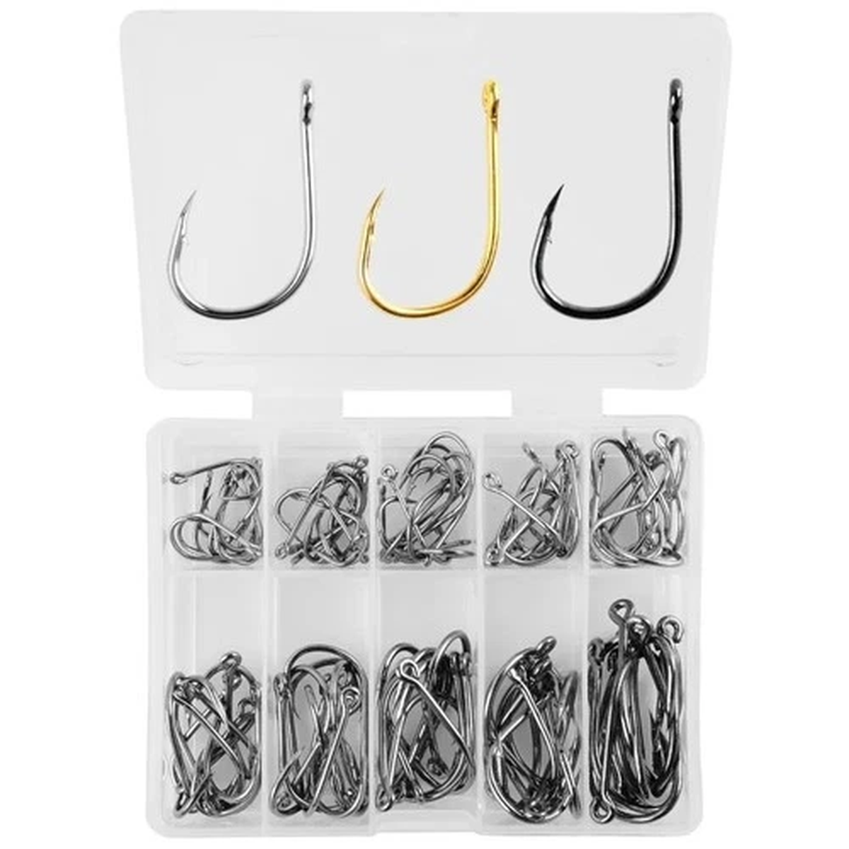 100 FISHING HOOKS-HOOK MIX SIZE COARSE CARP TACKLE SET BAIT-SEA-RIVER-Lakes-UK.