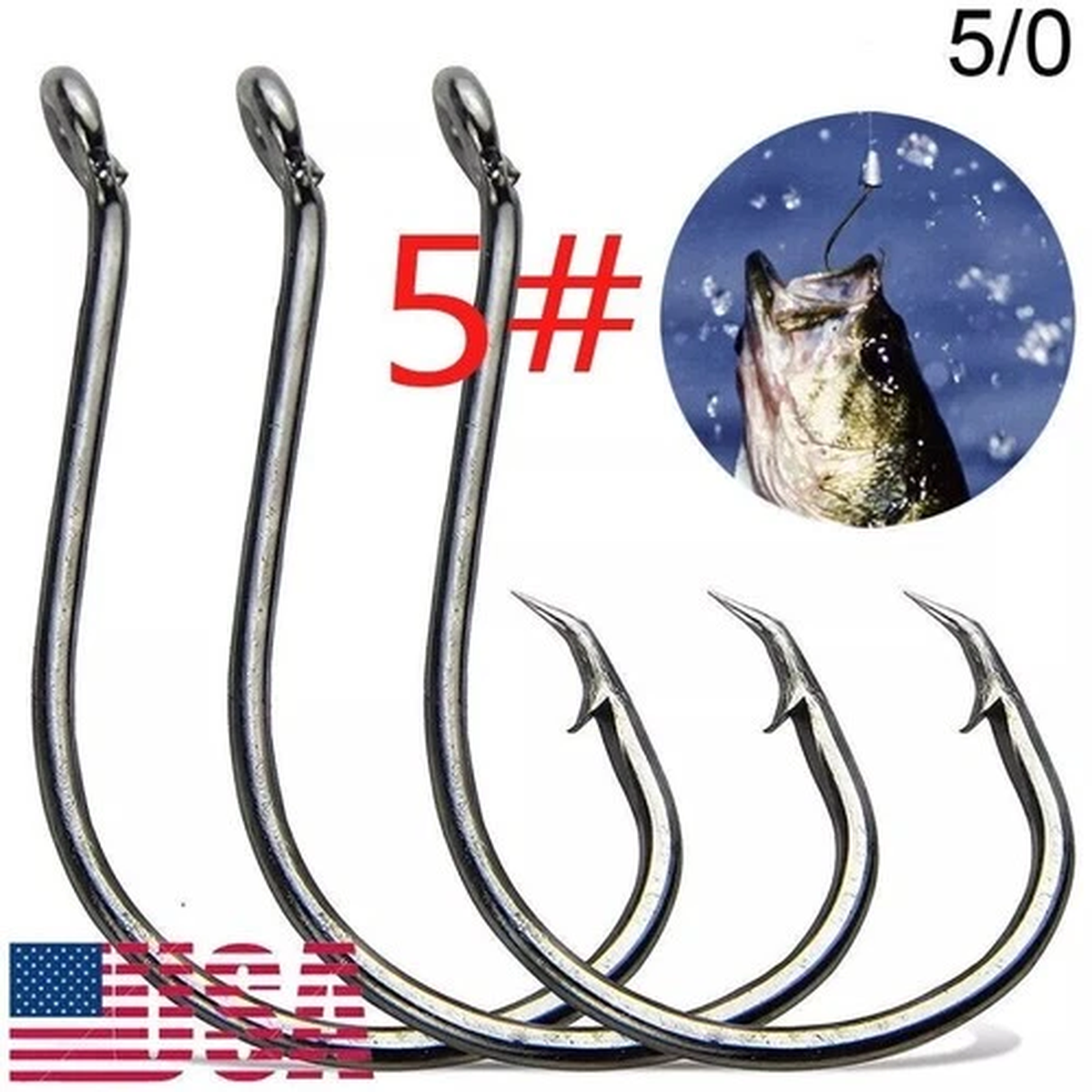 100pcs Circle Fishing Hooks 5# 5/0 Ultra Sharp Carbon Steel Octopus Offset*%=%