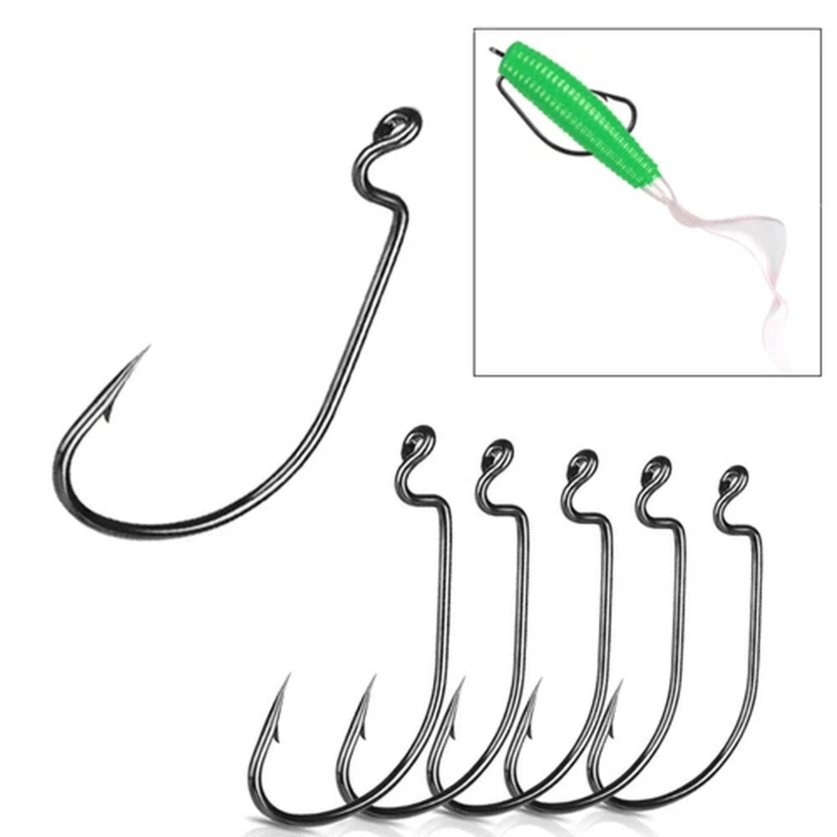 100Pcs Wide Gap Fishing Hook Crank Offset Worm Fishhook High Carbon Steel