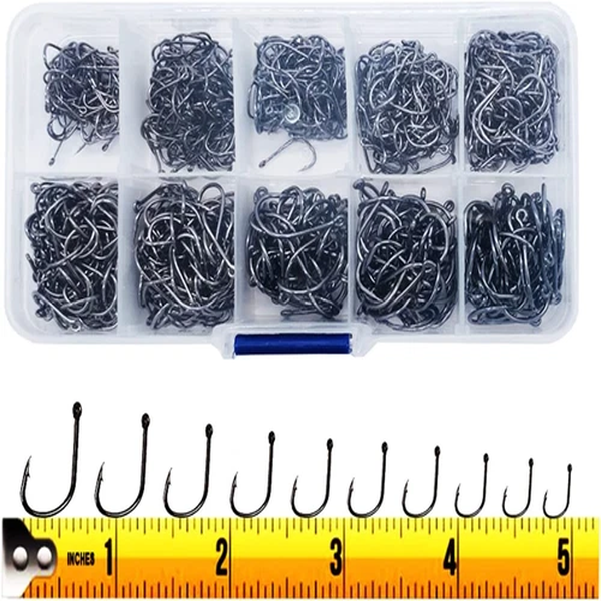 300Pc Fishing Hooks Set High Carbon Steel Barbed Hooks Kit Assorted Sizes