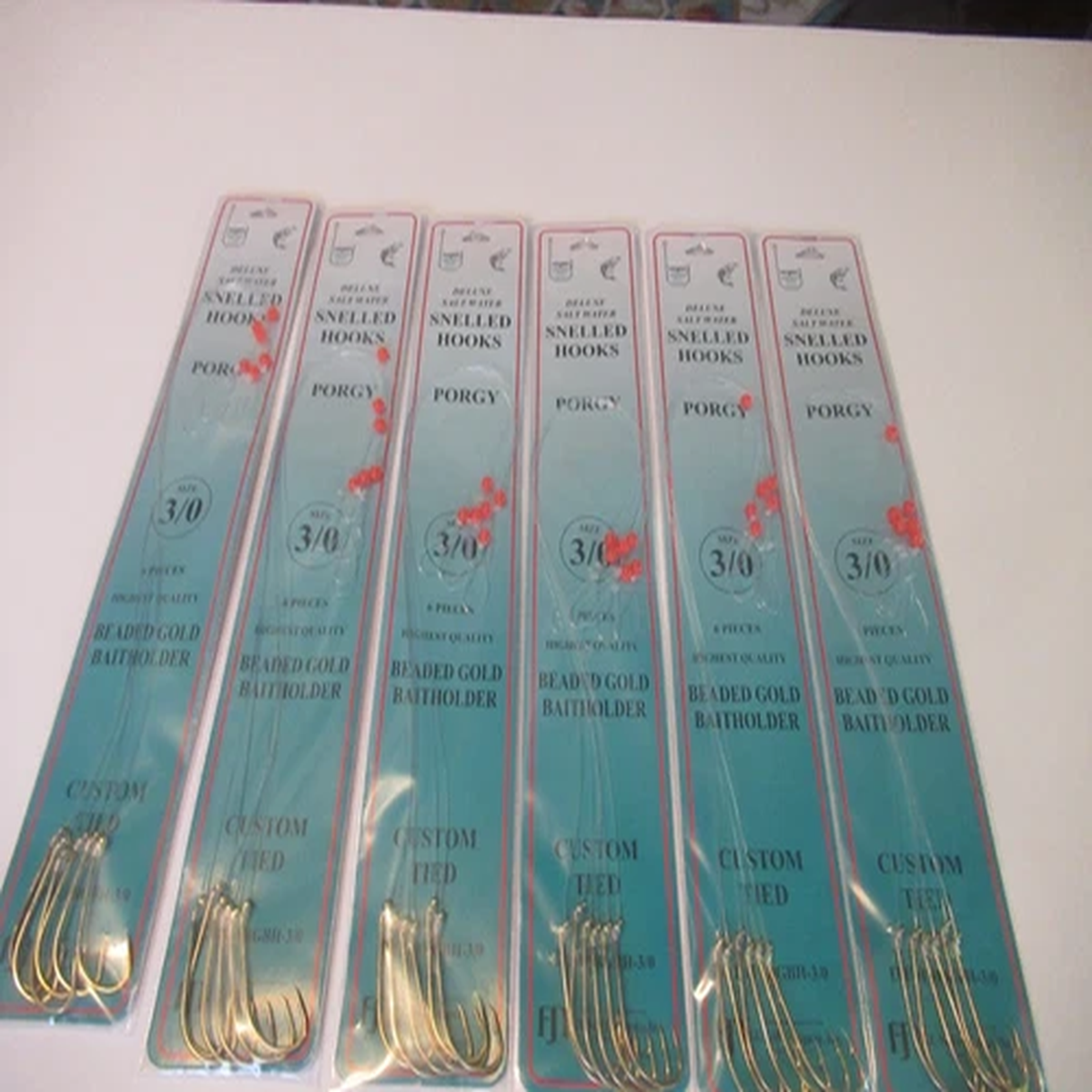 36 FISH HOOKS SNELLED BEADED GOLD BAITHOLDER PORGY SEA BASS RIG 12" MONO CHOICE
