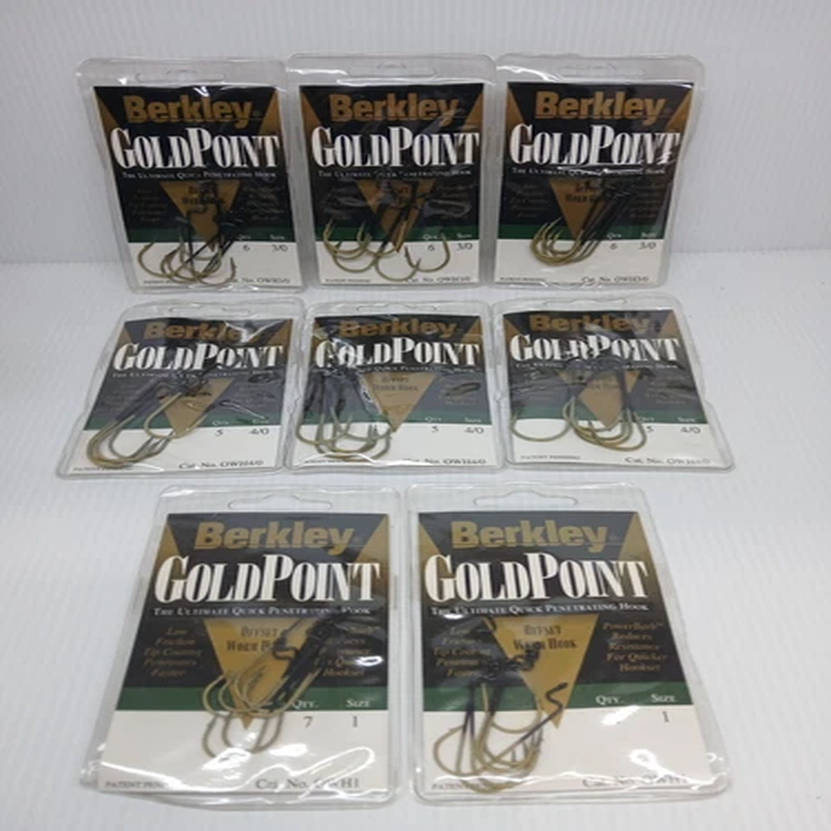 8pack Berkley Berkely Gold Point Fishing Worm Hooks Weights #1,#3/0,#4/0