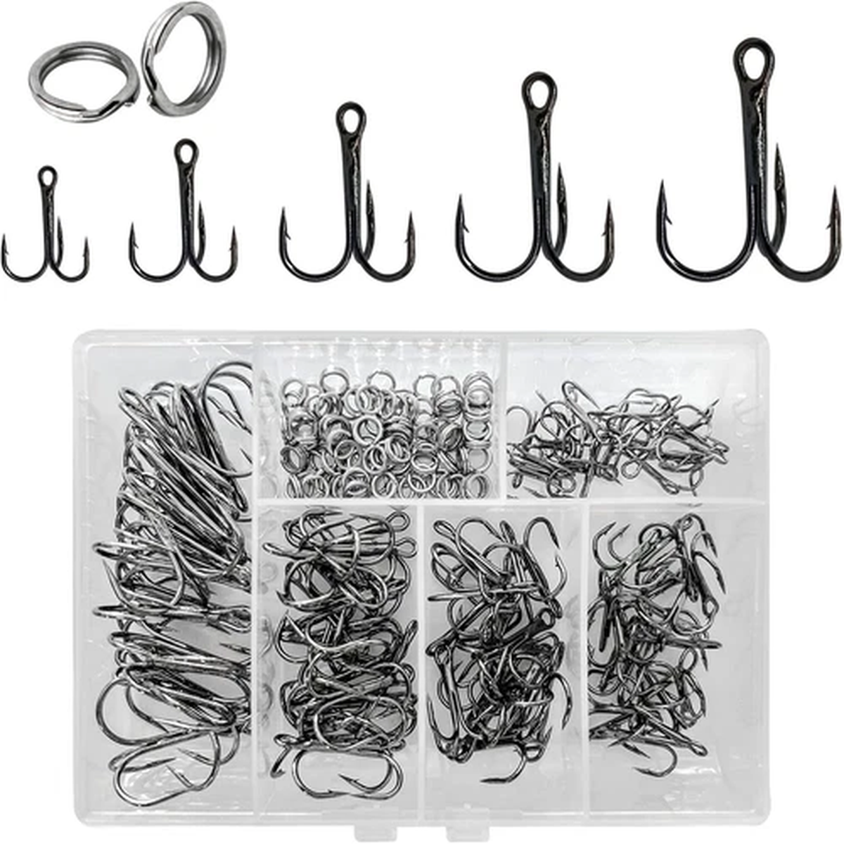 200 Pack Fishing Treble Hooks Kit High Carbon Steel Hooks Strong Sharp Round Ben