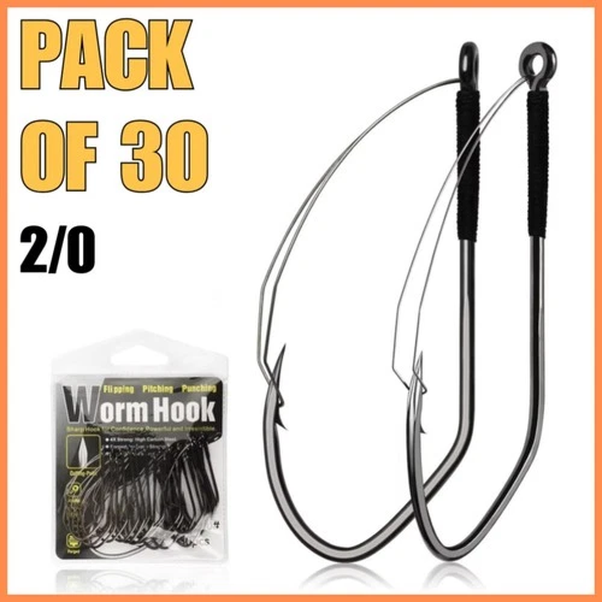 30pcs Weedless Barbed Worm Hook Fishing Hooks 2/0 High Carbon Steel Pro V Bend