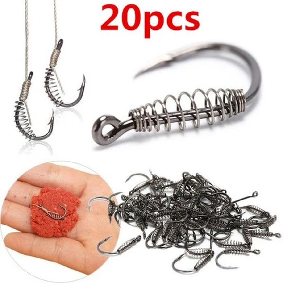 20/40Pcs Carp Fishing Hook with Spring Ring Barbed Swivel  Explosion Jig Hooks