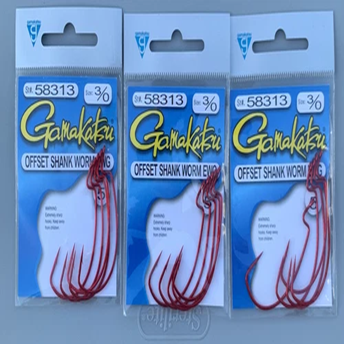 3 Packs Gamakatsu Offset Shank Worm EWG Hooks Red 3/0 58313