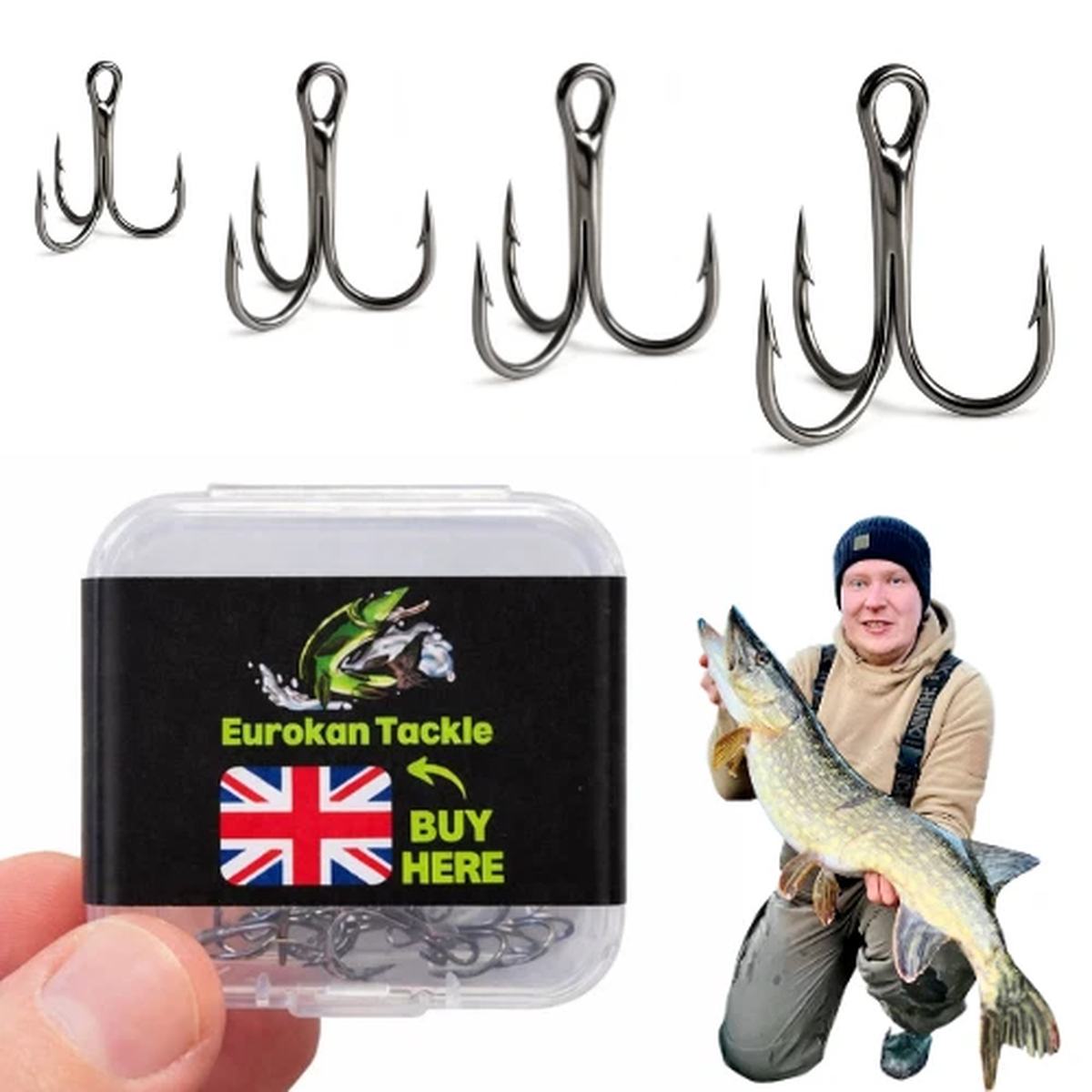 Treble Hooks Pike Fishing - Size 2 4 6 8 - Barbed Semi Barbless UK PIKE FISHING