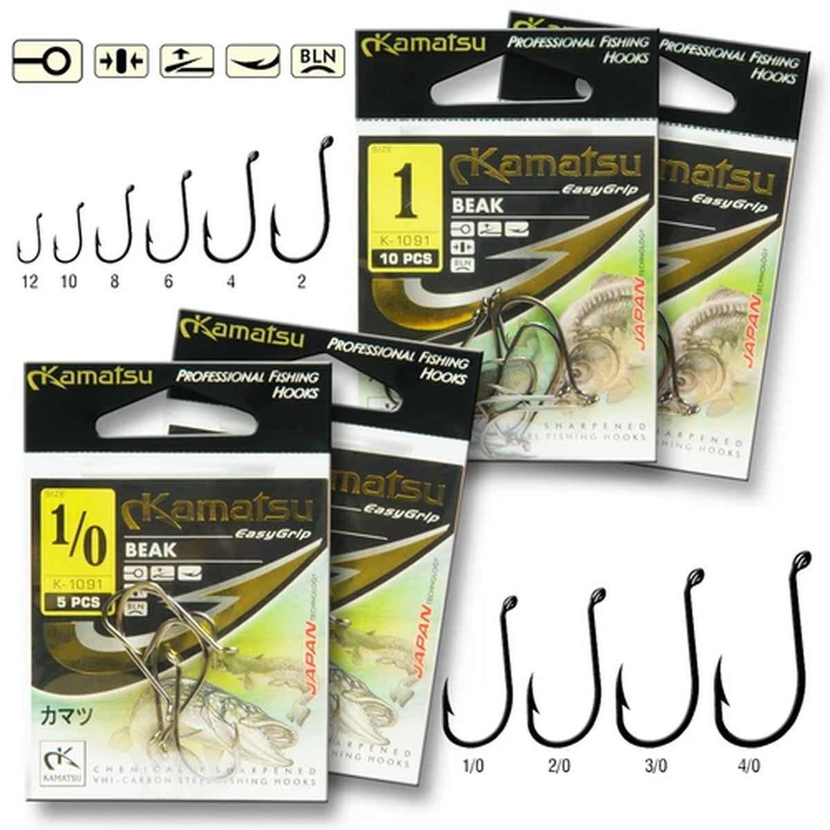 VERY STRONG Carp Fishing Hooks Beak Forged Carbon Steel Barbed Eyed Barbel Sea