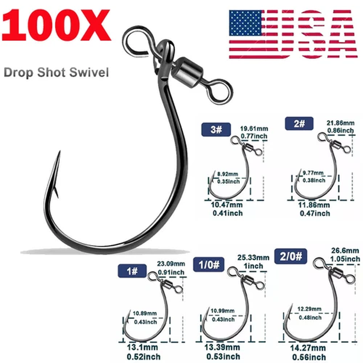 100PC Drop Shot Hooks With Swivel Soft Lure Hook Worm Hook For Bass Carp Catfish