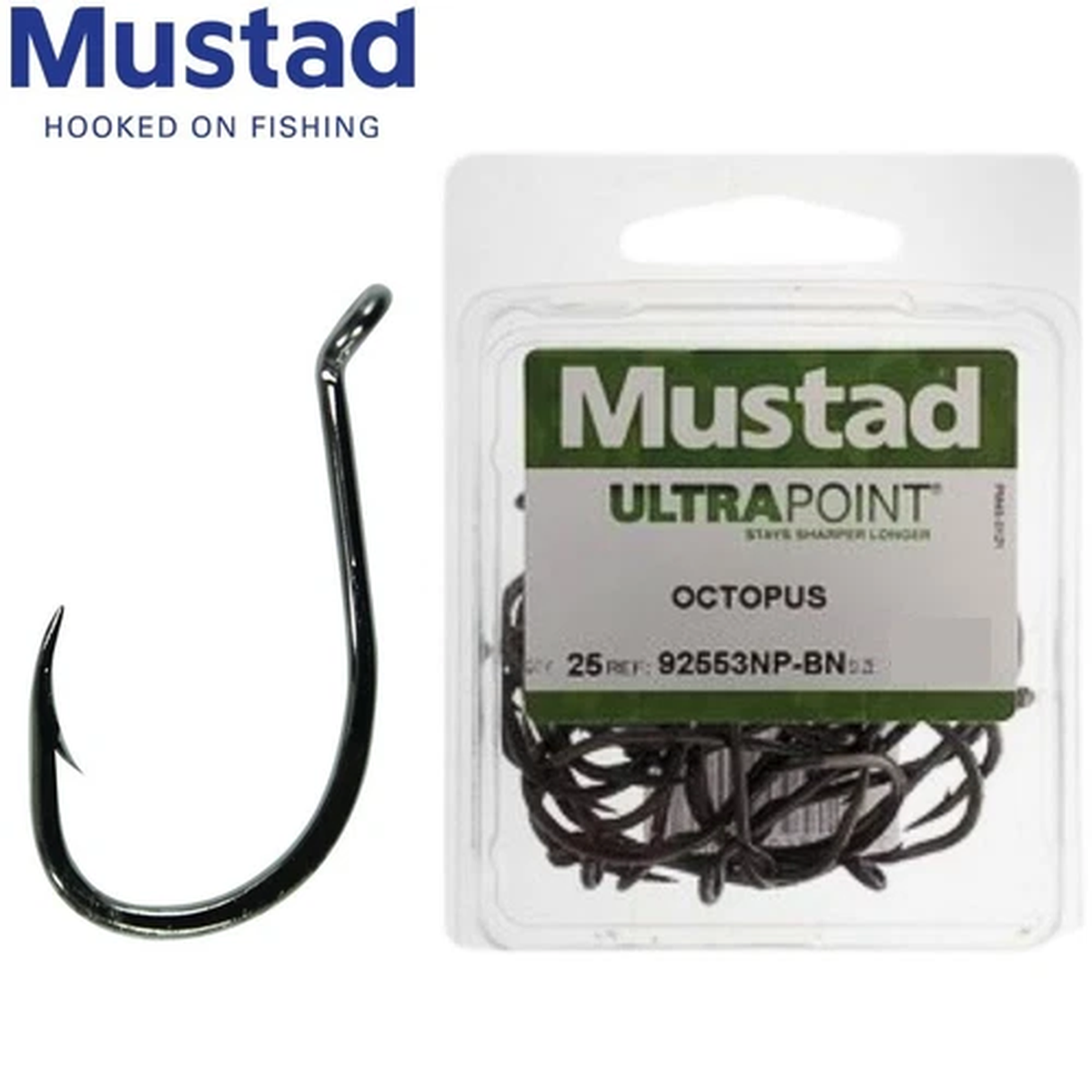 25 PACK MUSTAD ULTRAPOINT 92553NP-BN-OCTOPUS BEAK BAIT HOOK-PICK SIZE