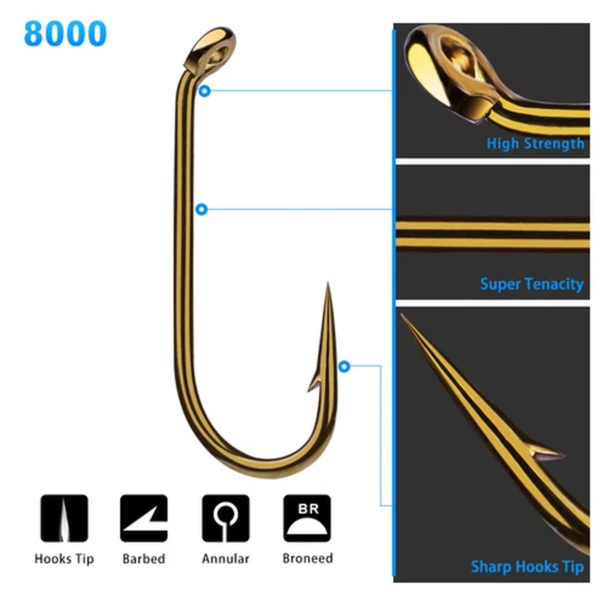 200pc Flyhooks Fishing Hook 8000-8/12/14/16 Size fishhook Freshwater Bass