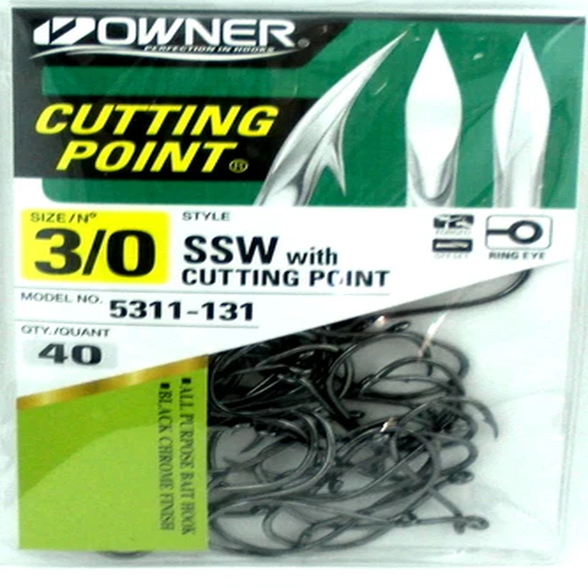 Owner SSW Fishing Hooks Size 3/0 40 Ct Cutting Point Salmon Steelhead 5311-131