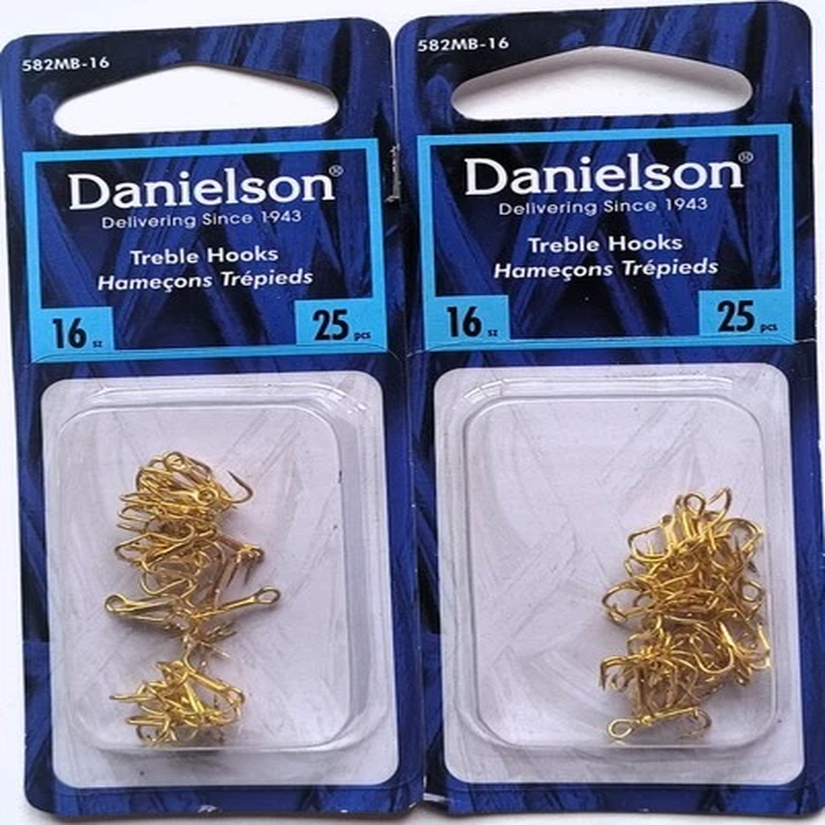 2x25 (50 Hooks Total) Danielson 582MB Gold Treble Fish Hooks Sizes 16, 18