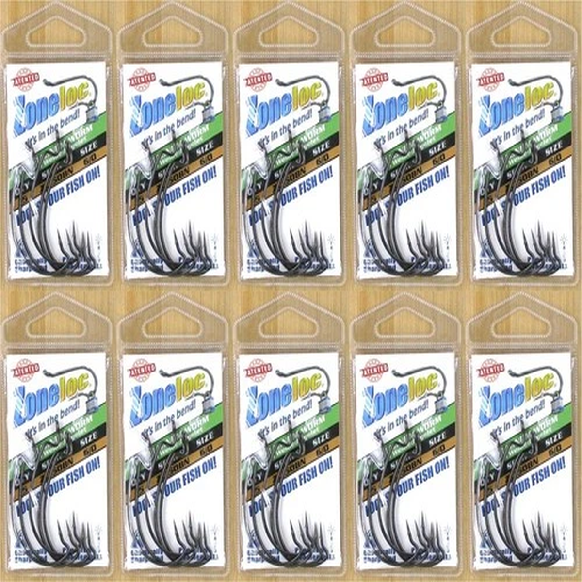 (10) Packs Zoneloc Wide Gap Magnum Worm Fish Hooks With Welded Eyelet 6/0 New