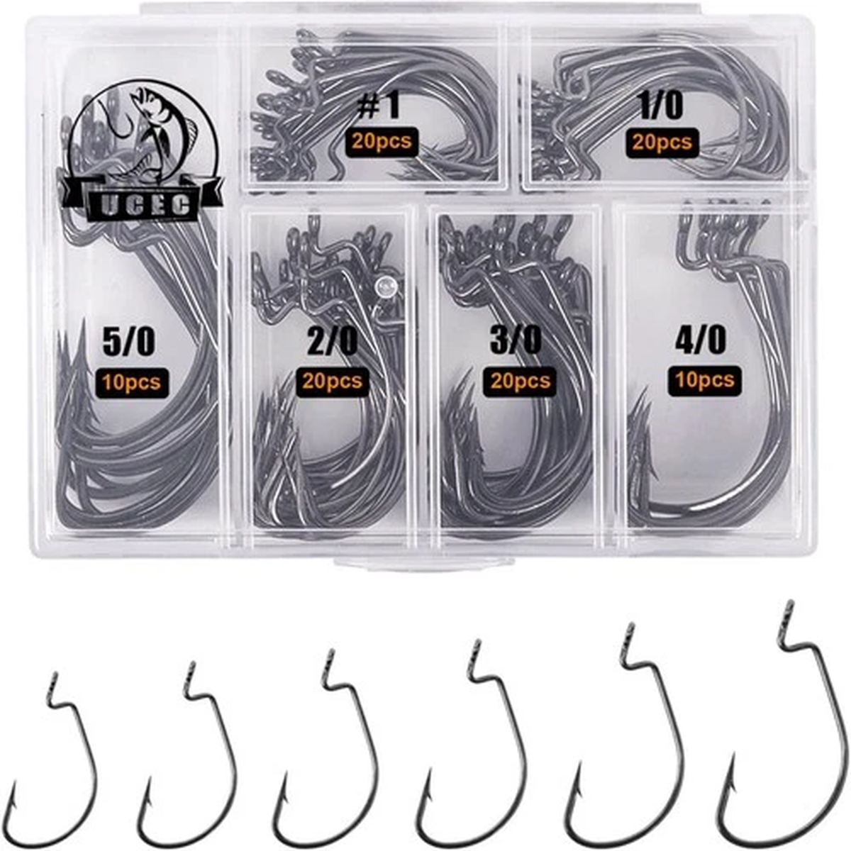 140PCS EWG Offset Worm Fishing Hooks for Bass - High Carbon Steel Tackle